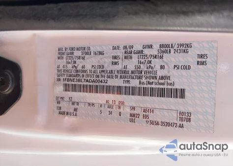 2010 Ford E-350 Super Duty Xl/Xlt из США, поврежденный, VIN 1FBNE3BL7ADA00432